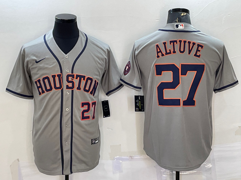 Men's Houston Astros #27 Jose Altuve Grey With Patch Cool Base Stitched Jersey